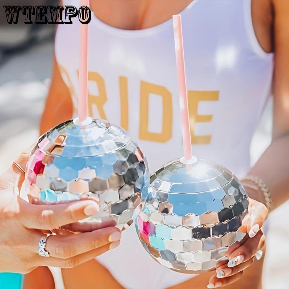 2pcs Silvery Disco Ball Cups 20oz Party Cups with Lid and Flash Ball Cocktail Cup Plastic Cups Tumbler with Lids and Straws Disco Ball Cups