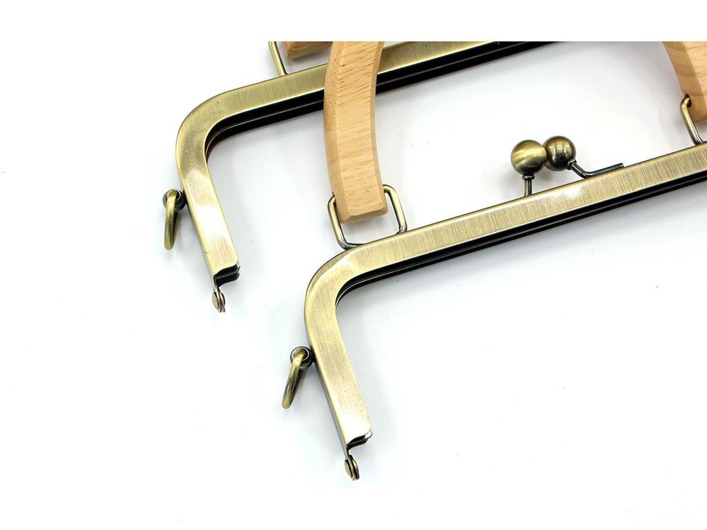 20CM Dark Embossed Bronze Handbag Handle with 25CM Square Wood Clasp and Smooth Screw Material