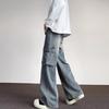 JYL Men's Cargo Jeans Autumn  Vintage Big Pocket Loose Wide-Leg Denim