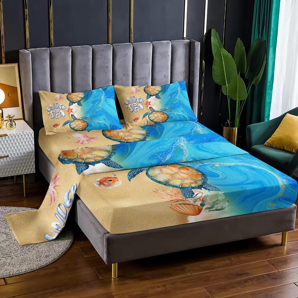 Ocean Beach Turtle Pattern Sheet Four-Piece Bedding Set Bedroom Dormitory Bedding Decoration