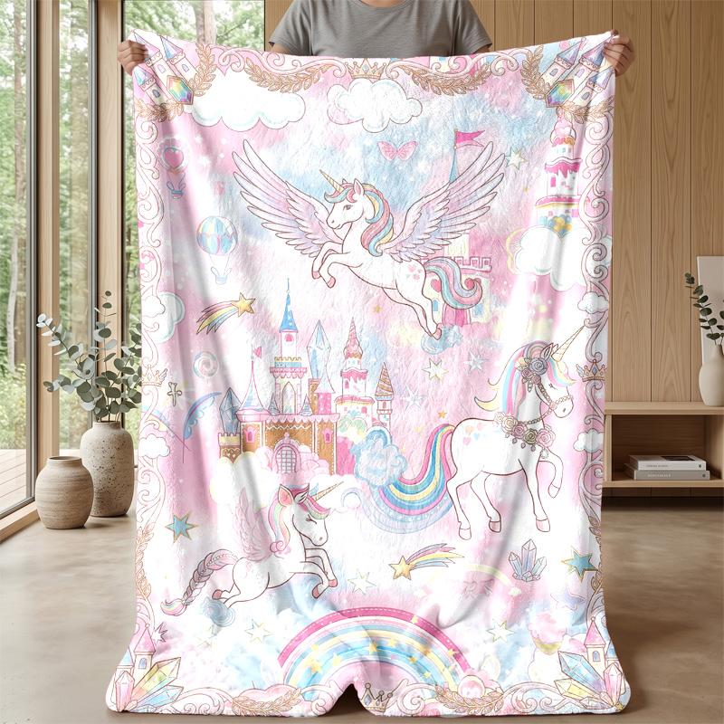 Fairy Pegasus with Rainbow Theme Blanket Lightweight Warm Flannel Blanket Decorative Throw Blanket for Home Decoration