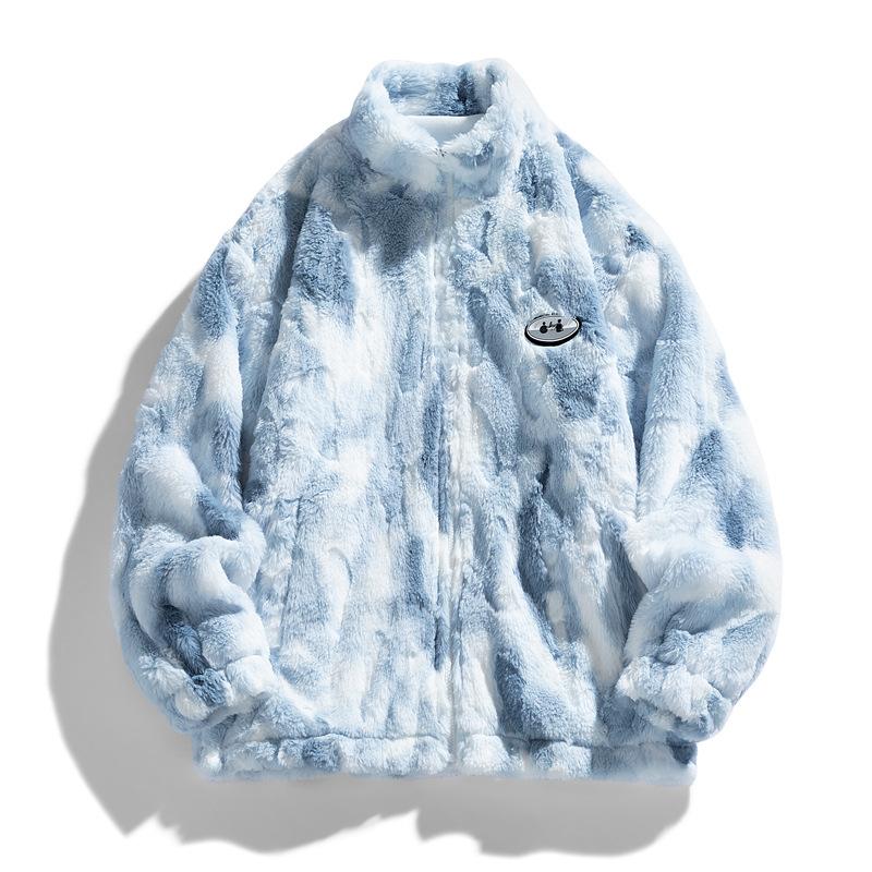 Lamb Wool Coat Men's and Women's Autumn and Winter New Loose Tie-dye Warm Thickened Couple Stand-up Collar Jacket