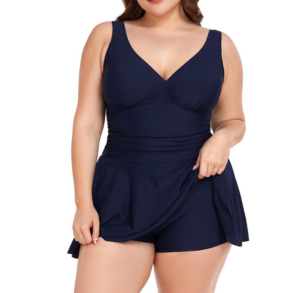 Damski strój kąpielowy jednoczęściowy z zakrywającym brzuch, wyszczuplającym i odświeżającym spódniczką z czterech rogów