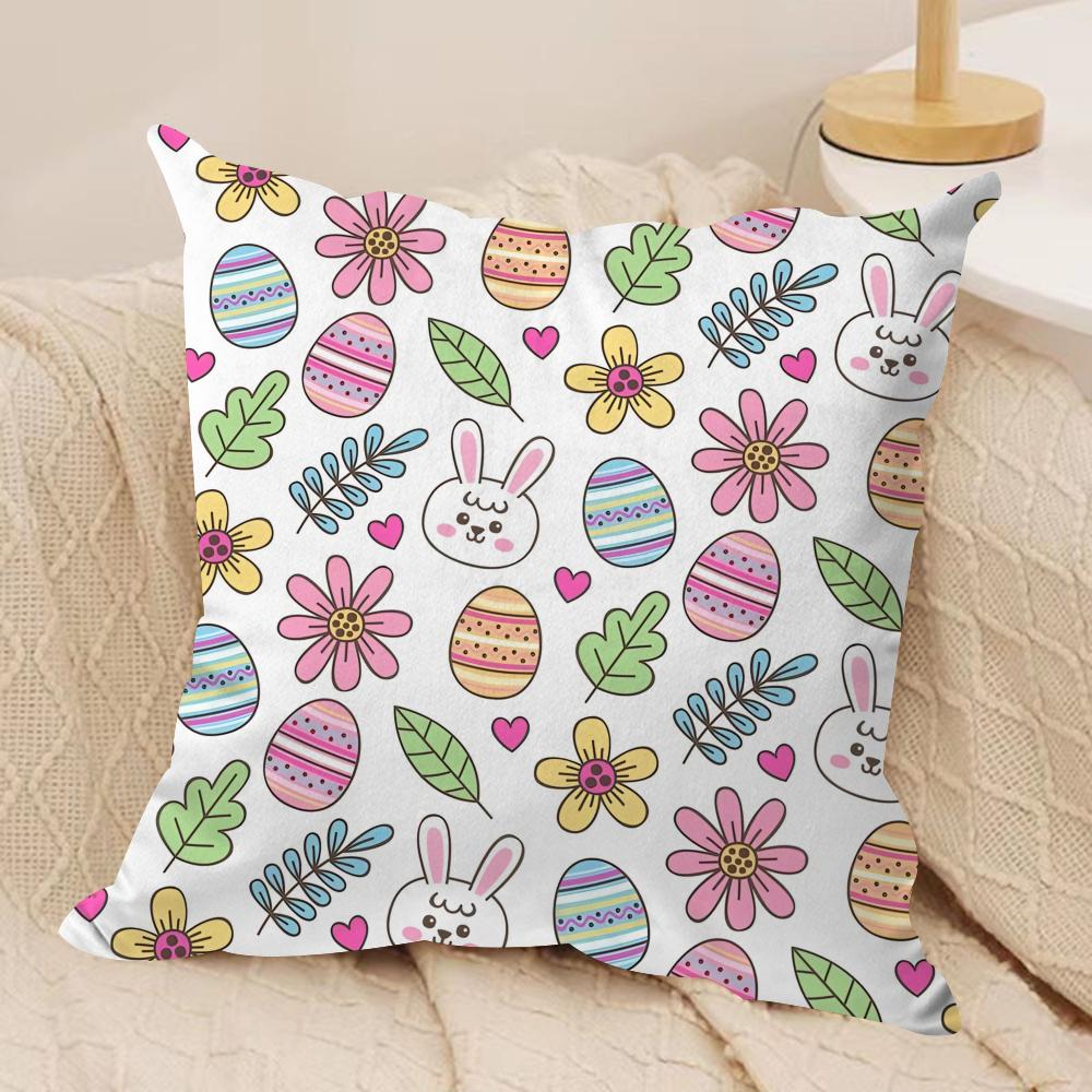 Easter Element cute Cushion Cover Silky Short Plush Invisible Zipper Dustproof Sofa Pillow Case for Home Decor
