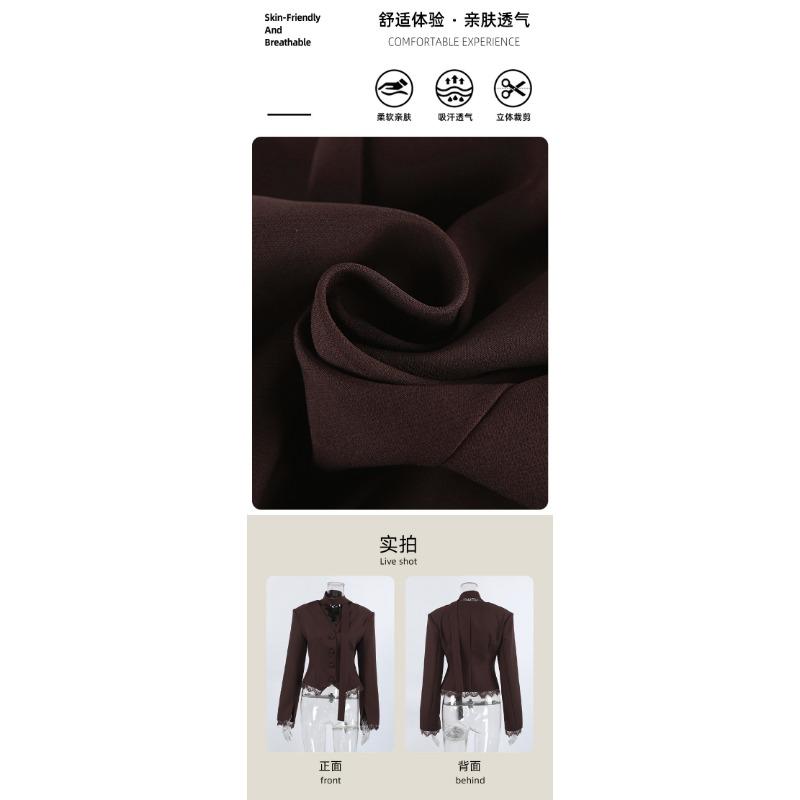 Elegant Lace V Neck Waist Cinched Slim Fit Women Blazer Outerwear