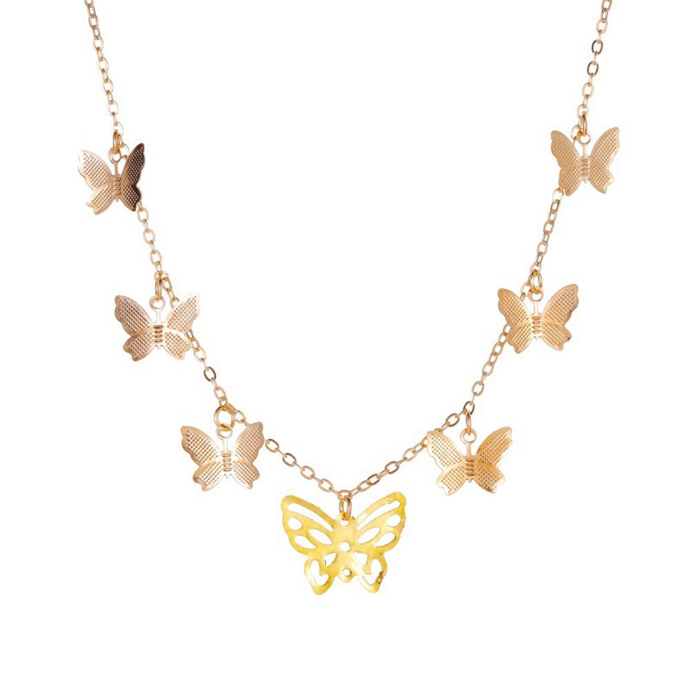 Women's Simple Personality Hollow Butterfly Necklace Fashion Multi-Layer Pendant Clavicle Chain