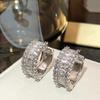 Breite Dicke Zweireihige Gemischte Konische Baguette Runde Zirkonia Creolen Silberfarben Steckerverschluss Elegante Bankett Damen Accessoires