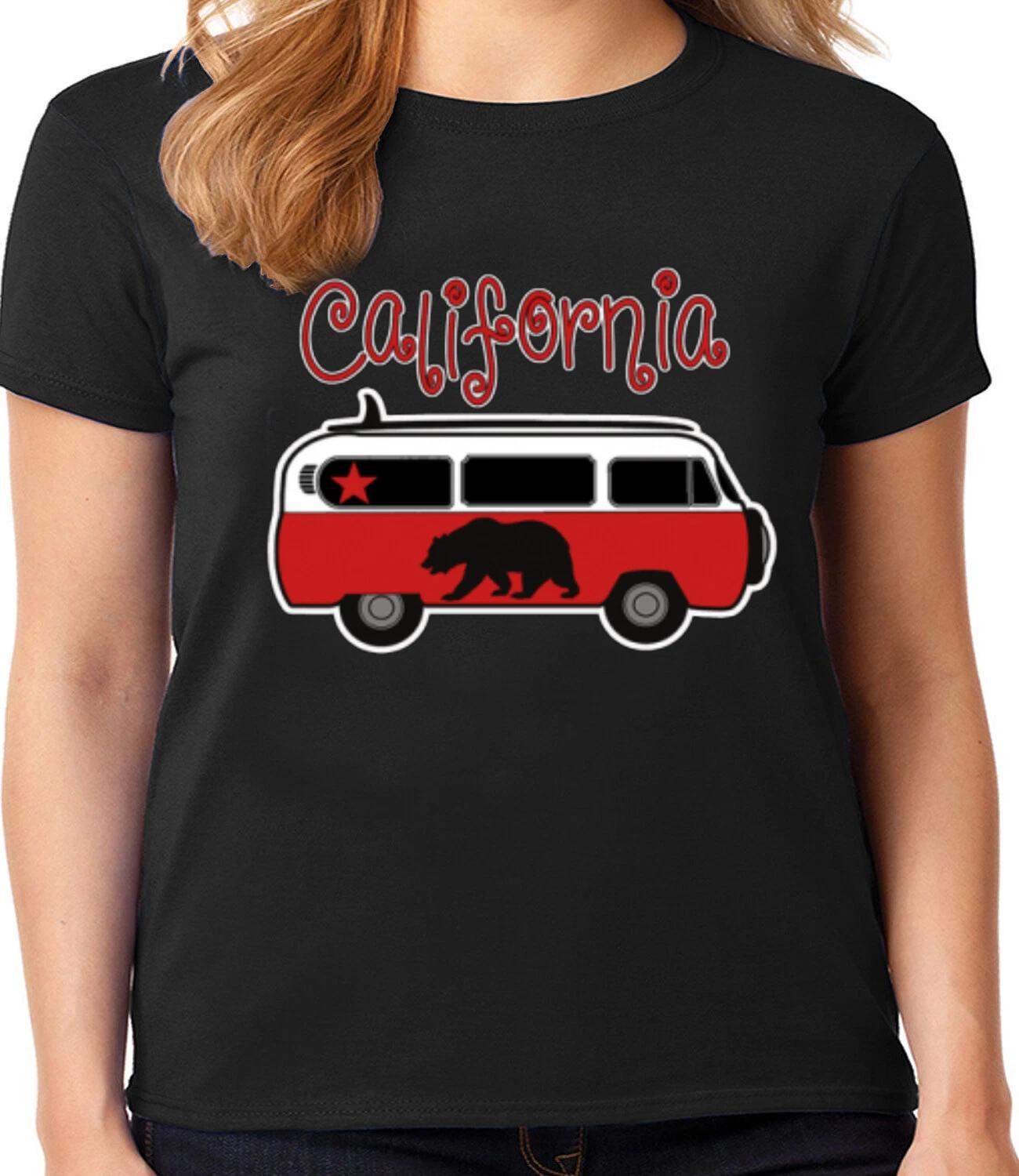 Ladies Graphic Tee Shirt - California Micro Bus Hippie Clothing Apparel S