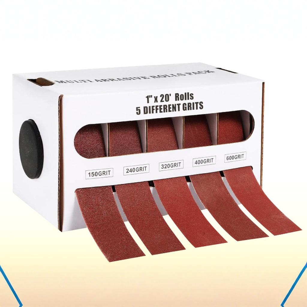 Emery Cloth Sandpaper Roll, 80 150 240 320 400 600 Grits with Dispenser for Metal, Automotive, Furniture & Wood