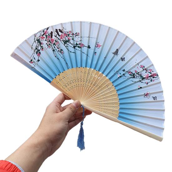 

Складной вентилятор Элегантный ручной вентилятор с цветочным узором и подвеской с кисточкой Легкий портативный вентилятор для производительности H