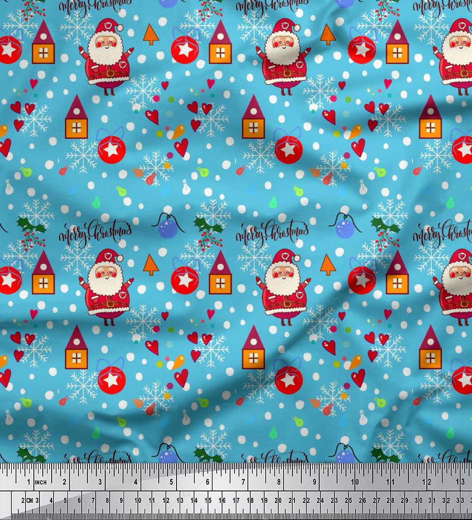 

Тканина з японського крепового атласу Soimoi Purple Серце, Санта та фенечки Різдвяна тканина з принтом 1 метр 42 дюйма 42 Inch Wide - Poly Crepe синій