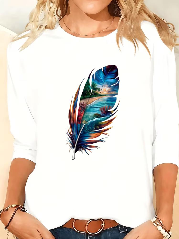(Asian Size) Print Autumn Winter Spring Women Female Clothing Casual Tee O-neck Letter Floral  Long Sleeve T Shirt Fashion Top Graphic T-shirts