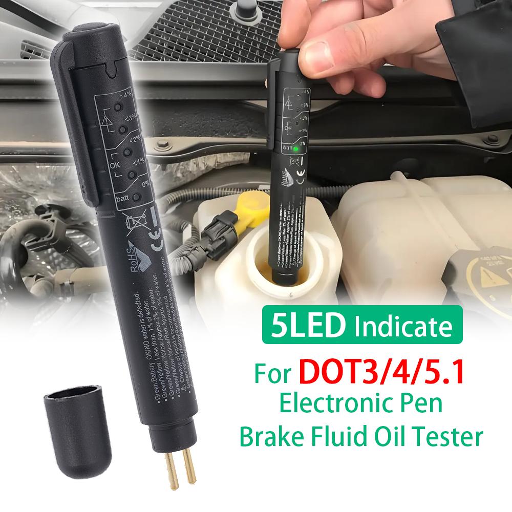 5 LED Brake Fluid Tester Pen Indicator Display for DOT3/4/5.1 eElectronic Pen Brake Fluid Oil Tester Digital Auto Testing Tool