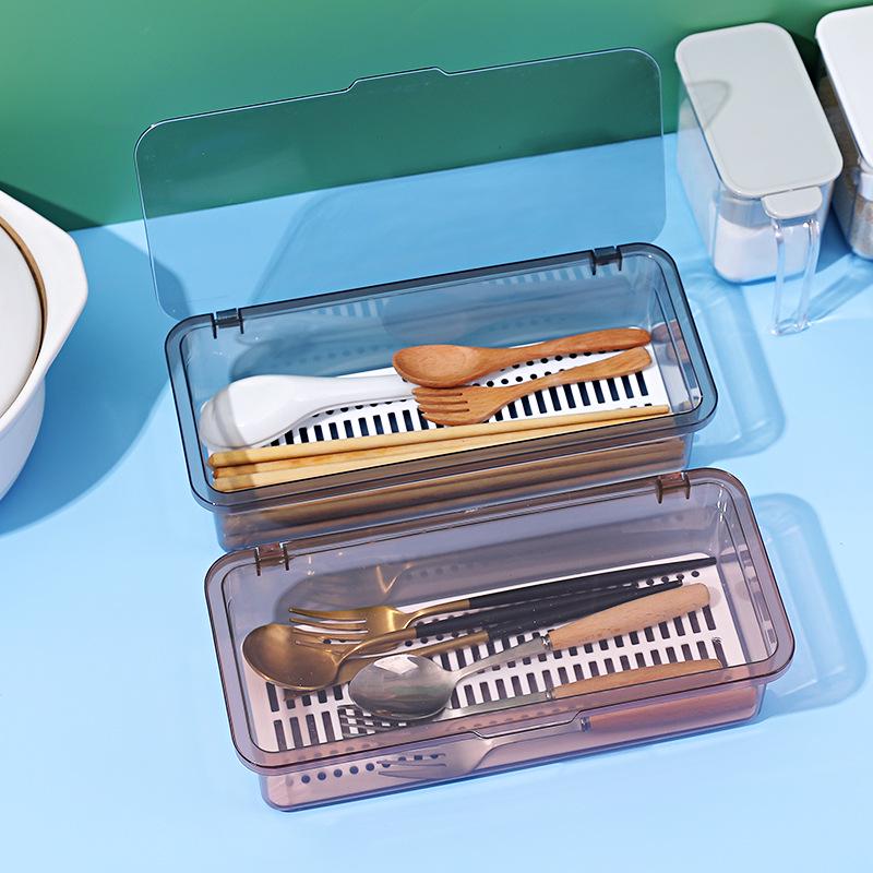 Suport pentru bețișoare de bucătărie cu capac: Cutie de depozitare versatilă pentru tacâmuri, pensule de machiaj și organizare gospodărească rezistentă la praf