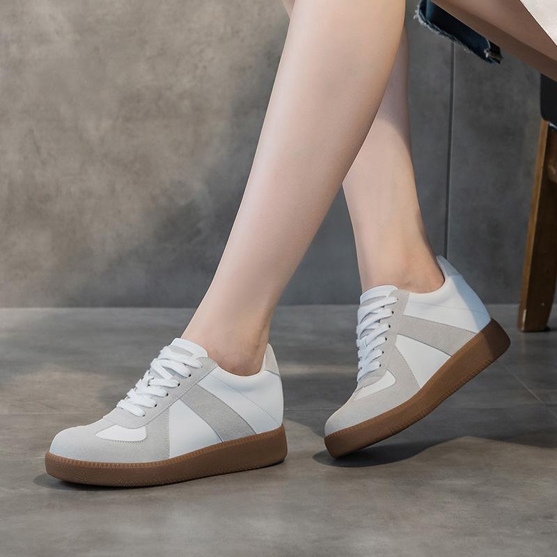All-cowhide German Training Shoes Women's Little White Shoes Women's Shoes 2025 New Spring and Autumn Flat Bottom Versatile Casual Inner Height Incre