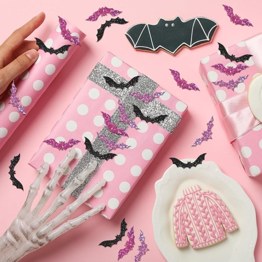 500pcs Self-Adhesive Laser Black Bat Stickers Glitter Bat Wrapping Label Sticker DIY Crafts