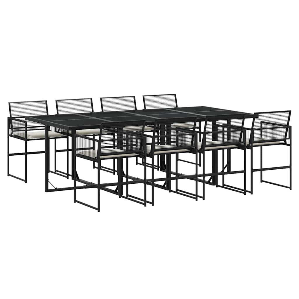 9 Piece Outdoor Dining Set with Cushions Black Poly Rattan