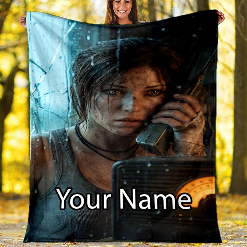Custom Name Tomb Raider Theme Printed Blanket - Perfect for Couch, Bed, Travel & Outdoor Use | Machine Washable, Cozy & Durable.