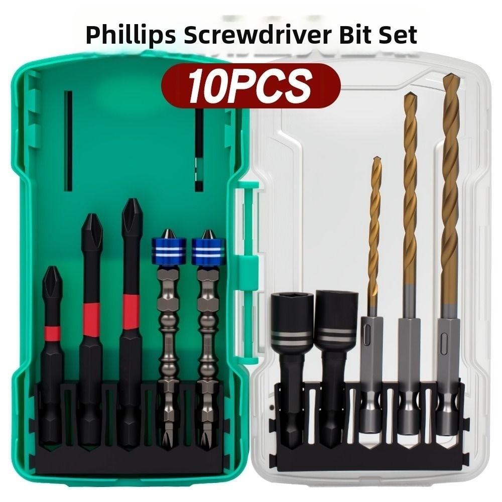 10Pcs/Set Impact Resistant Magnetic Drill Bit Set Magnetic Power Tools Kit Power Tools