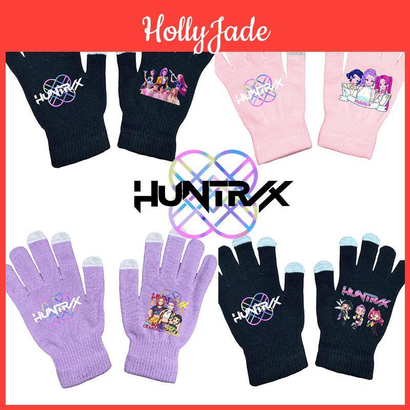 Boys Kids Girls Kpop Hunters Derpy Rumi Zoey Mira Printed Velvet Autumn Winter Warm Knitted Gloves