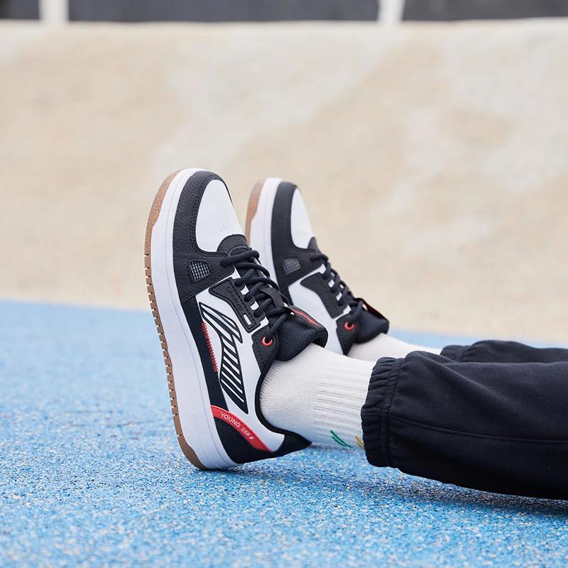 LiNing Youth Casual Durable Breathable Lightweight Low-Top Skate Shoes Kids Sneakers Black White YKCS096-1