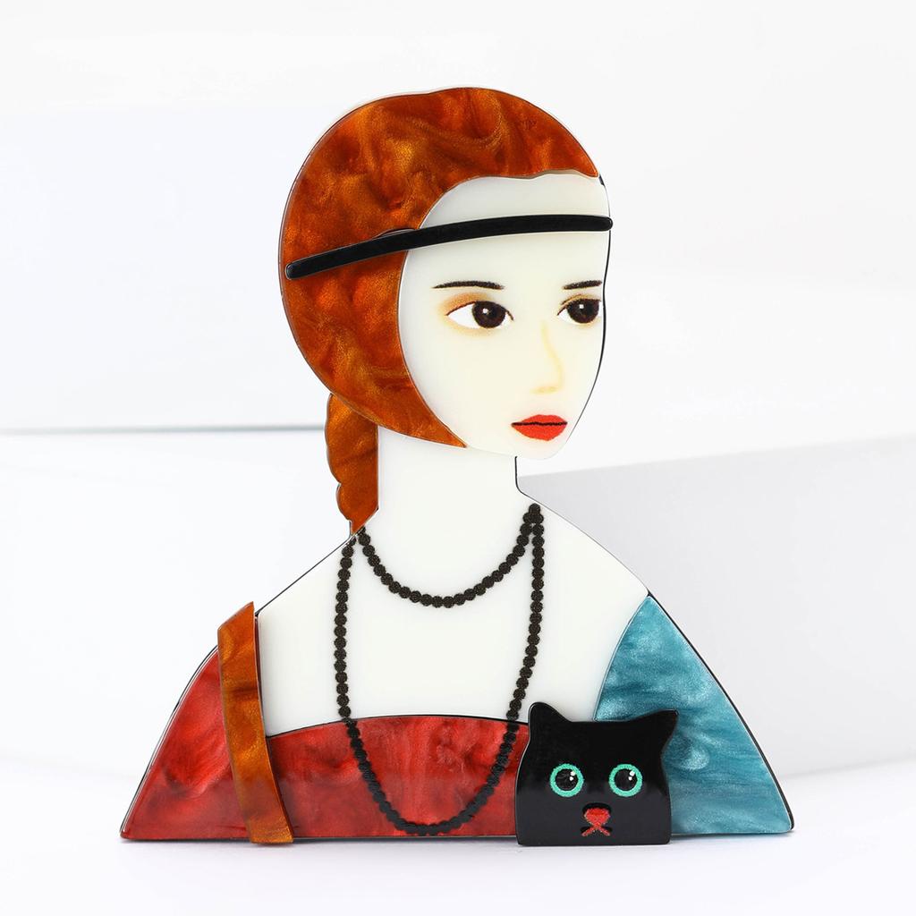 Cartoon Acrylic Cat Girl Brooch Personalized Creative Women'S Suit Cardigan Corsage Jewelry Pin