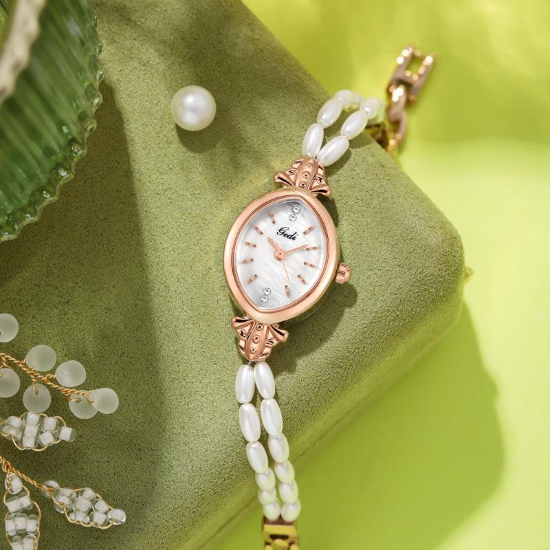 New Chinese Light Luxury Women'S Watch Niche High-End Chinese Style Bracelet Watch Women'S Bead Oval Small Plate Watch