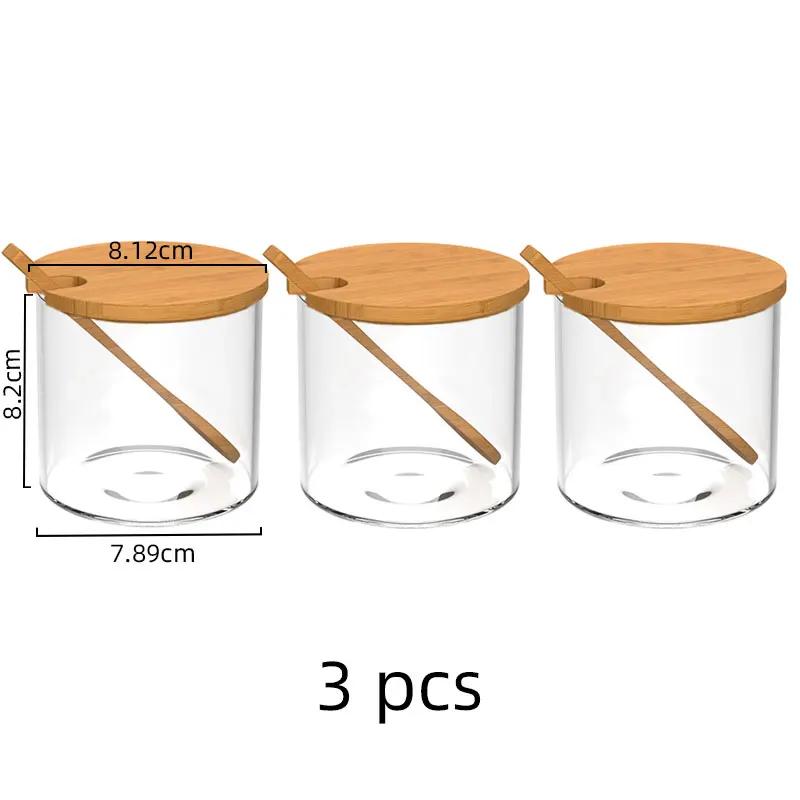 Glass Spice Storage Jar Wood Lid Container Spices Food Cereal Jar Kitchen Salt Candy Cookies Tea Coffee Beans Organizer Bottle