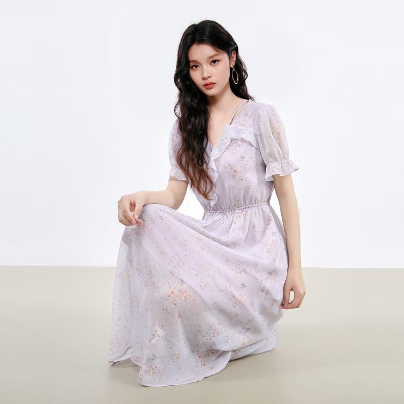 Elegant Floral V-Neck Midi Dress M