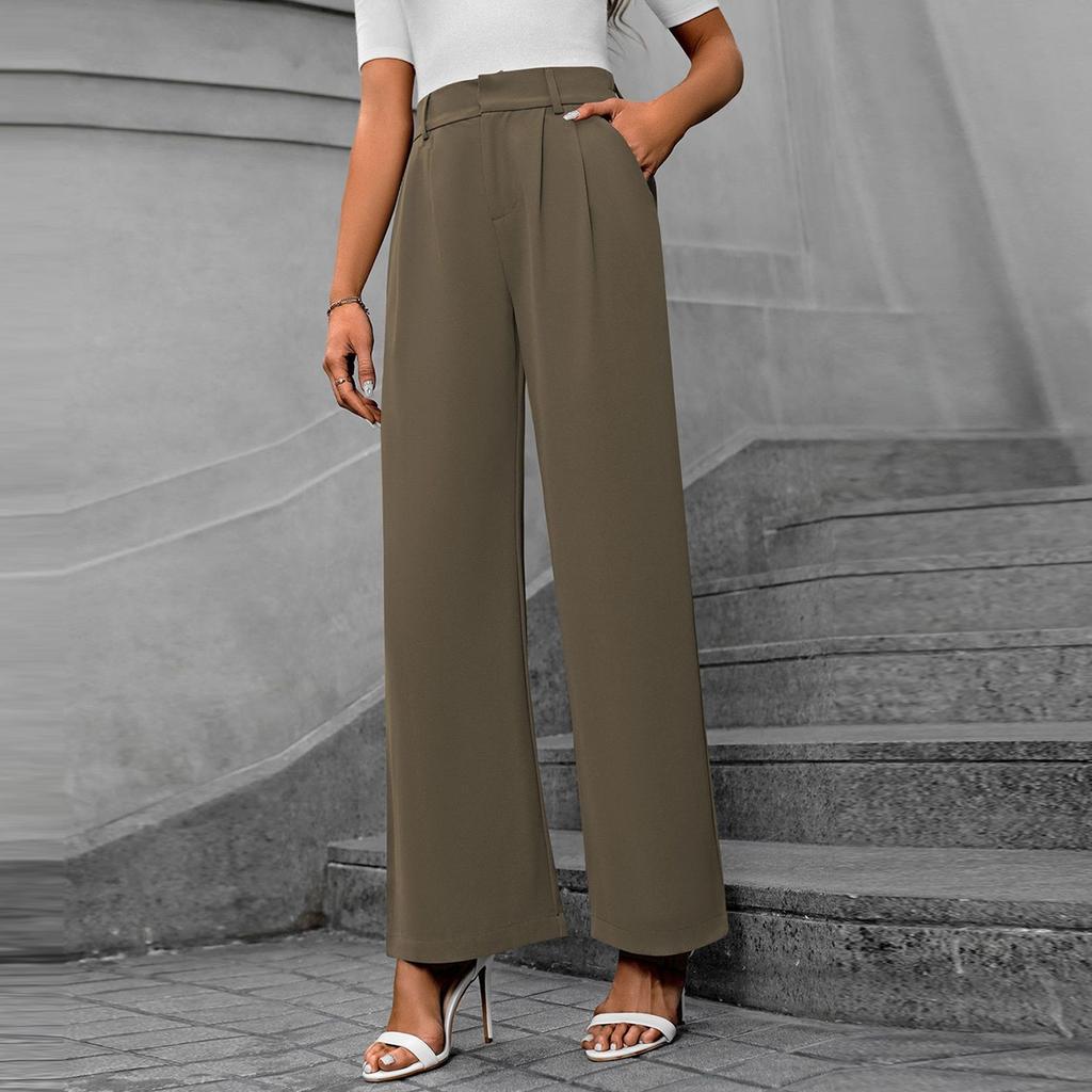 Lässiges Temperament Pendlerhose mit hoher Taille Lose gerade lange Hose mit weitem Bein für Damen
