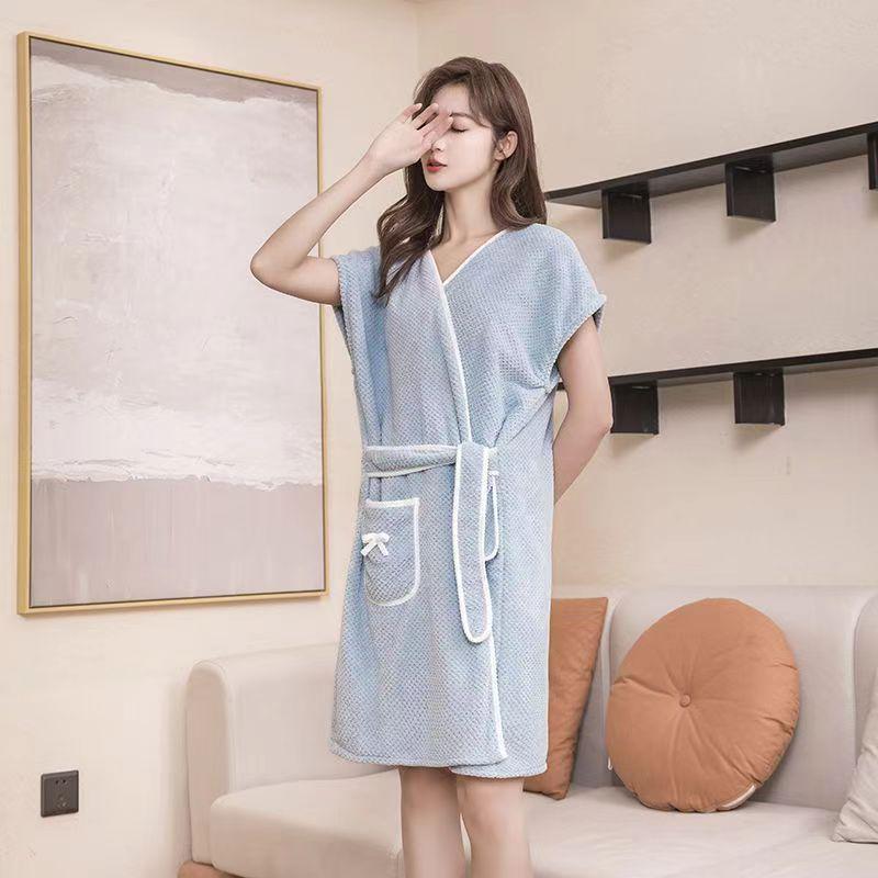 Women's Coral Fleece Wearable Bath Towel - Absorbent, Thick, No-Shed Bath Skirt Robe