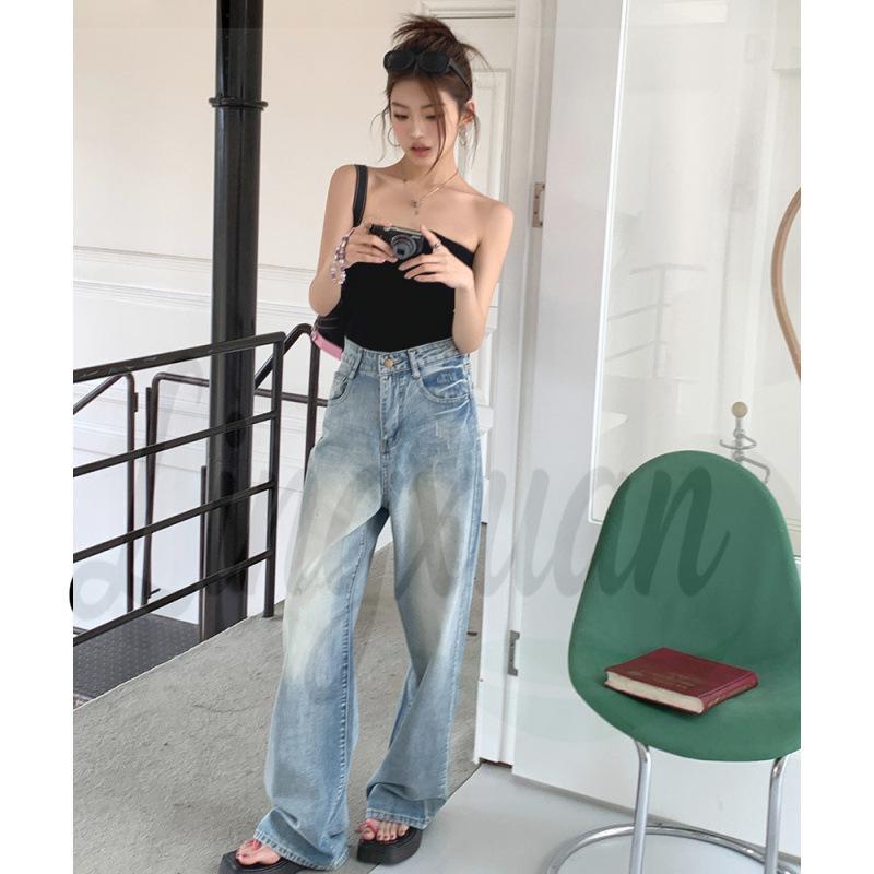 

2026 Spring/Summer Retro Frosted Wide-Leg Jeans for Women - Loose Fit Dad Pants Large