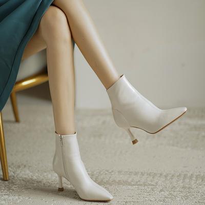 Mid Heel Thin Heels Modern Boots Ankle Pointed Toe 2024 High Quality Shoes Female Solid Zipper Concise Autumn Women's Boots