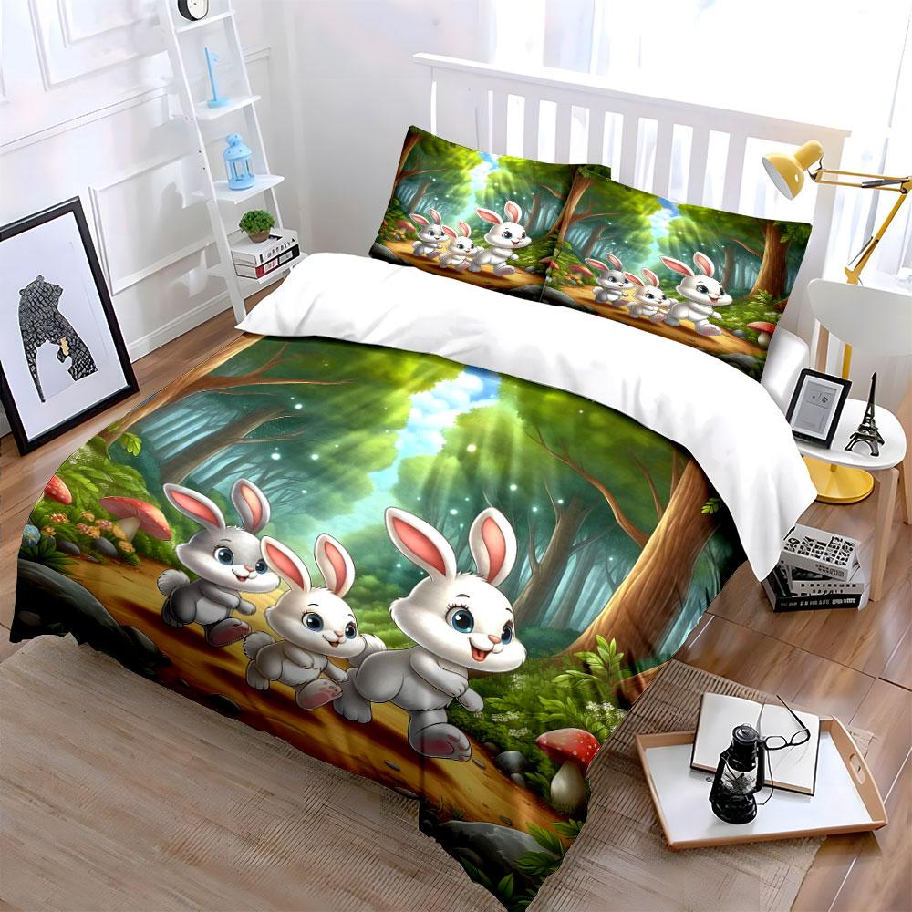 Whimsical Rabbit Forest Adventure Bedding Sets Duvet Covers Pillowcases(1* Duvet Cover 2* Pillowcases Without Duvet Insert)
