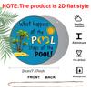 2D Flat, 1pc Round Aluminum Hanging Sign - "What Happens At The Pool Stays At The Pool" Funny Pool Quote Metal Wall Art, Tropical Palm Tree & Sun