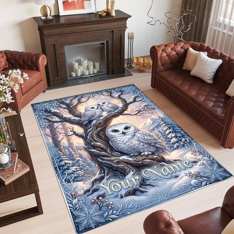 Birds Theme Crystal Velvet Floor Rug Personalized Custom Name Text Warm Carpet Home Decoration