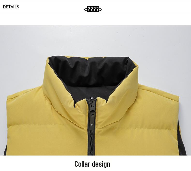 In-Stock Men's & Women's Double-Sided Thickened Down Cotton Vest with Stand-up Collar - Warm, Trendy, Casual for Autumn/Winter