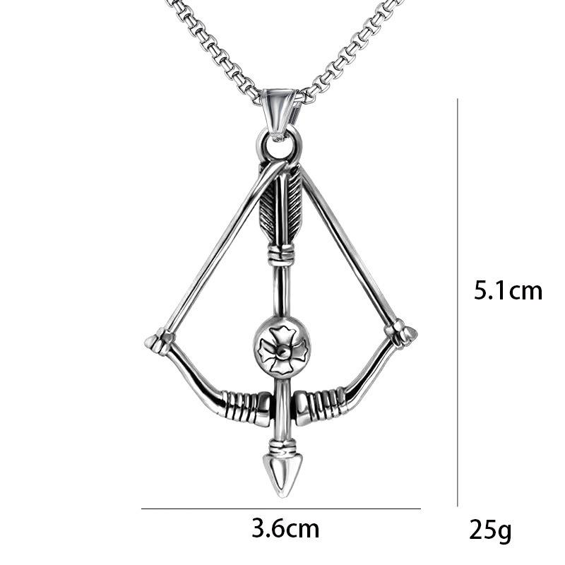 Personalized Bow And Arrow Titanium Steel Necklace Pendant, Fashionable Retro Cross Flower Pendant Jewelry