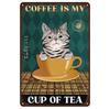 Retro Metall Blechschild Mehr Espresso Weniger Depresso Poster Trinkposter Kaffee Liebhaber Geschenk Lustige Schwarze Katze Wandkunst