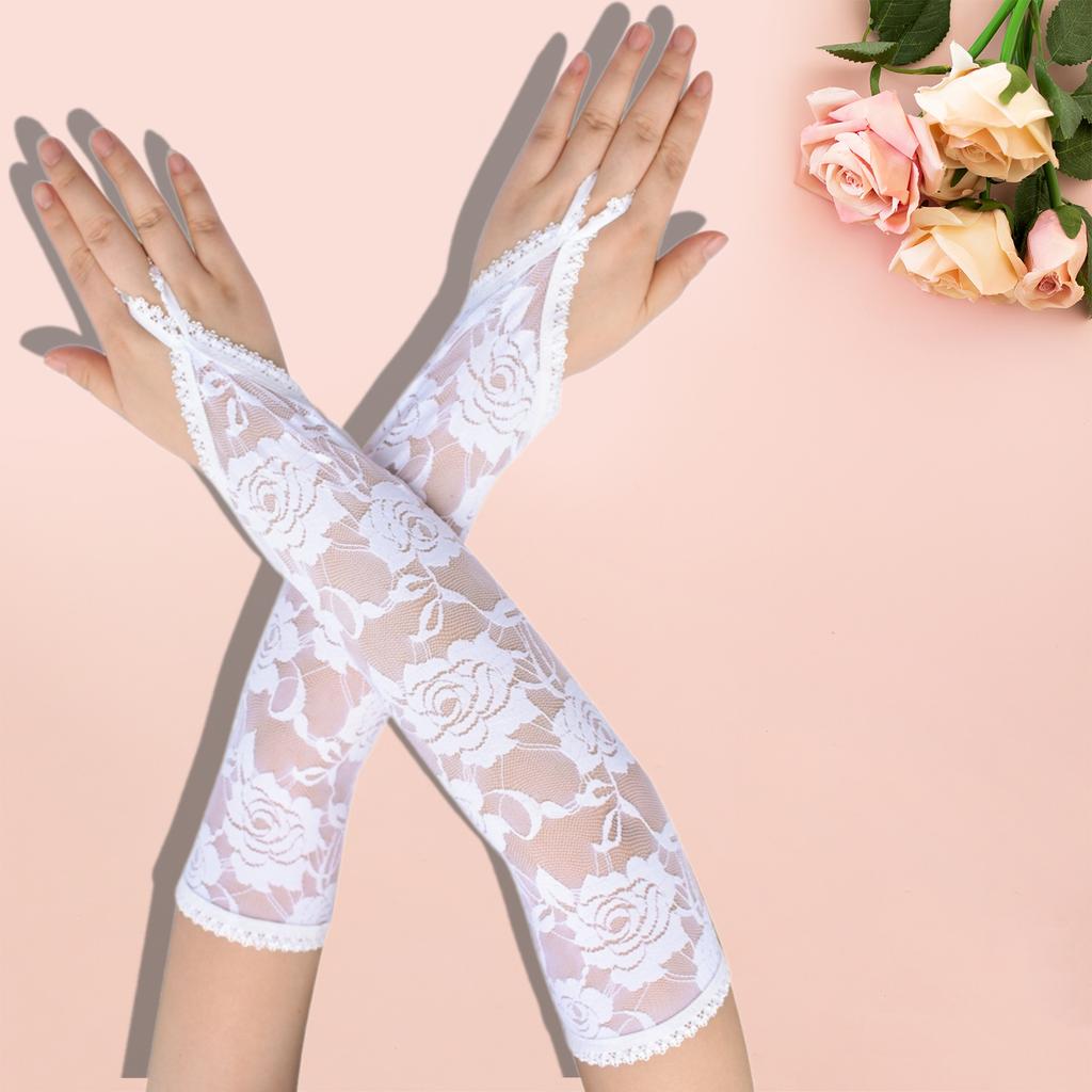 Vintage Lace Flower Fingerless Gloves for Ladies Fashion Roleplay Accessory Arm Sleeves for Weddings and Theme Parties