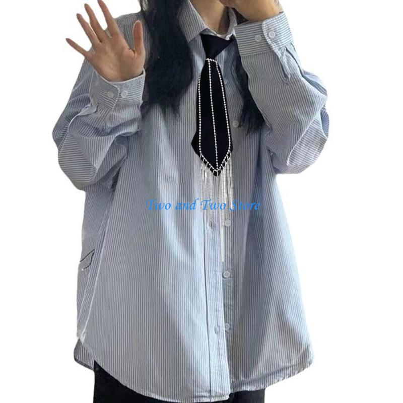 HX6F Uniform Tie For Janpanese JK Uniform Tie Rhinestones Tassels Seifuku Cosplay
