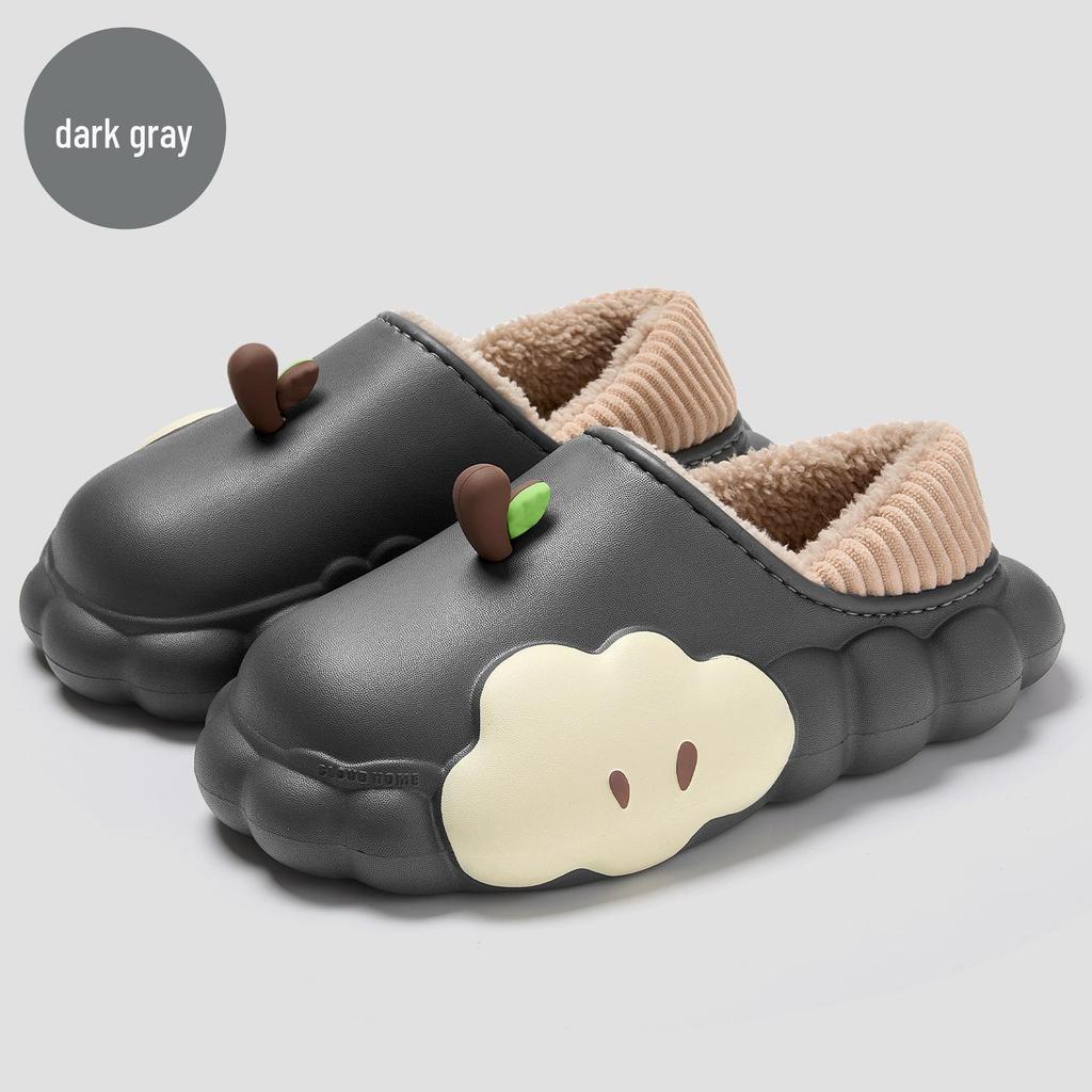 Women's Winter Cartoon Apple Cotton Slippers: Indoor Plush, Warm, Waterproof, Non-Slip Shoes