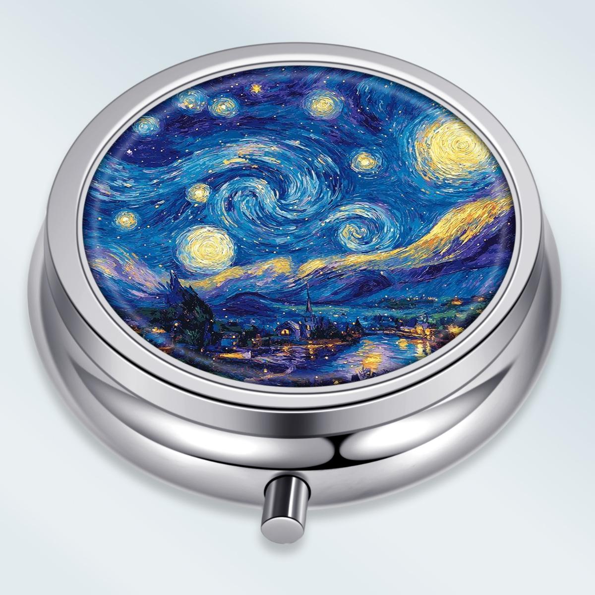 

Portable Pill Box with 3 Compartments, Mini Metal Medicine Organizer Case, Cute Printed Pill Container for Vitamins, Pills, Jewelry, Travel, Daily Use разноцветный