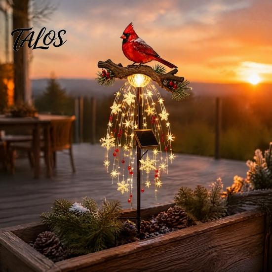 Easy Install Stake Lights Red Bird Solar Garden Light, Waterproof Landscape Lamp with Warm Glow, Ornaments for Lawn Flower Bed Outdoor Metal