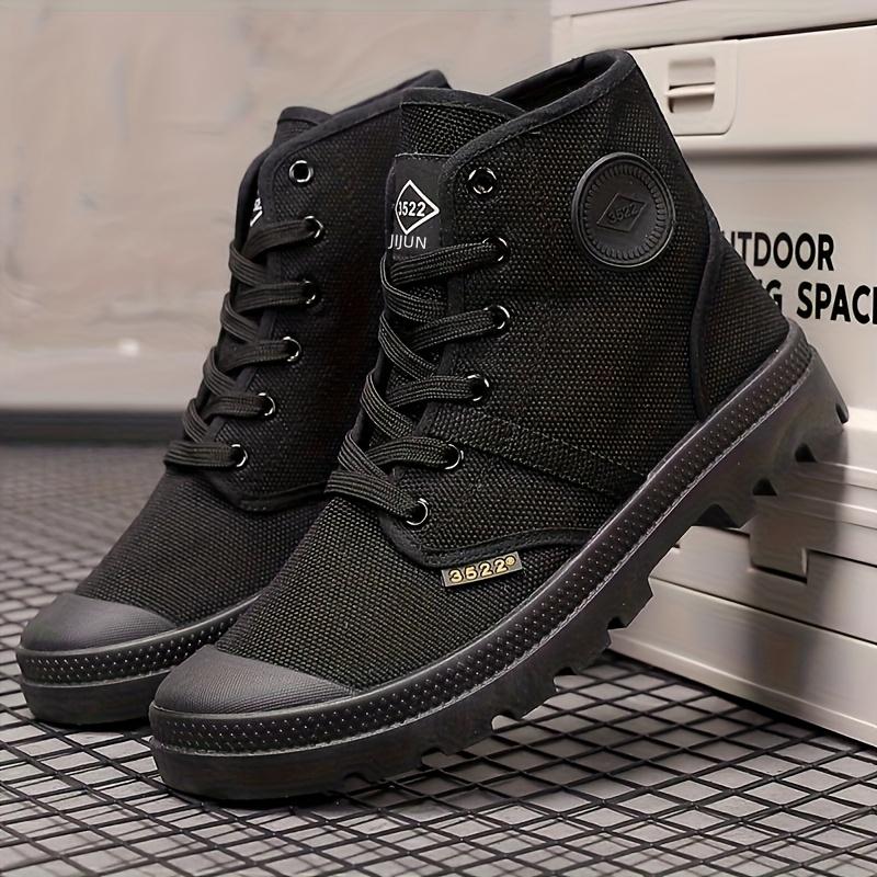 

Дихаючі парусинові черевики-берці з високим верхом | Чоловіче та жіноче взуття унісекс для підтримки гомілкостопу - Міцна гумова підошва, круглий носок, шнурівка 44 чорний