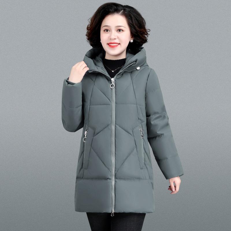 Mother's Down Padded Jacket Women's Winter Clothes Large Size Mid-length Hooded Collar Padded Jacket Jacket Women's Padded Jacket