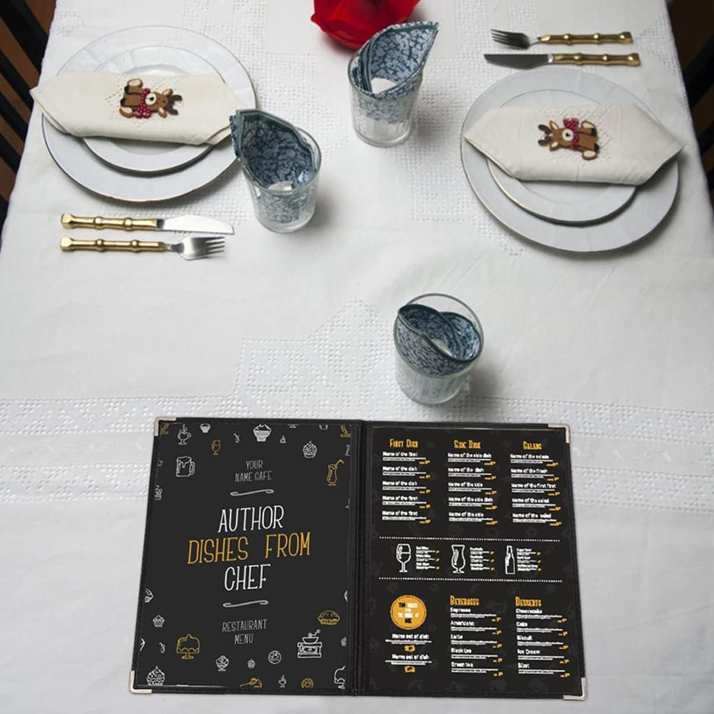 Složka na menu Dvojité panely Průhledné Kapsy na formát Letter Kovové rohy Obaly na menu pro Hotel Restauraci Bar Kavárnu