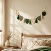 Leaves Woven Tapestry Green Tassel Wall Decor Warm Earth Tone Leaf Wall Banner Bedroom
