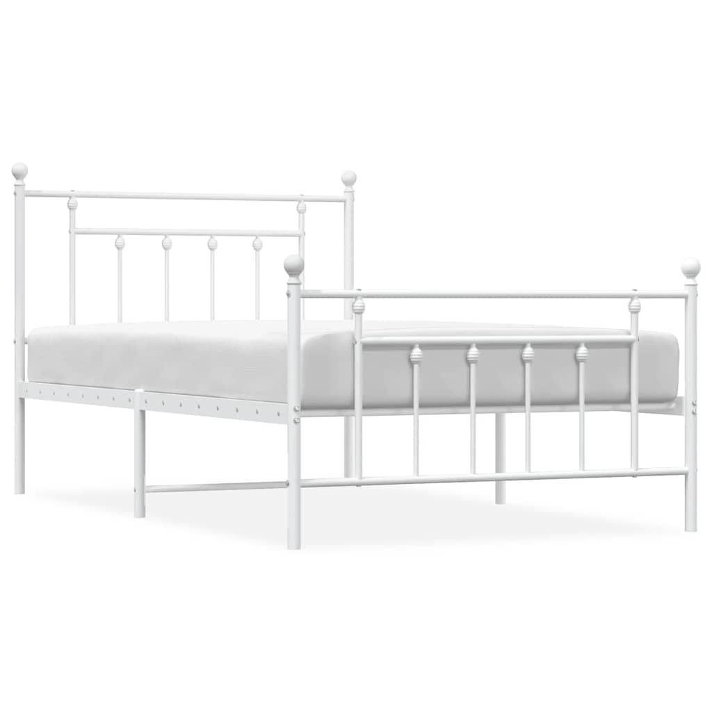 Metal Bed Frame with Headboard and Footboard White 100 x 200 cm