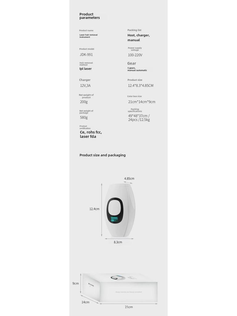 2022 Upgraded IPL Handheld Hair Removal Device with Quartz Tube, Full Body Shaver Compatibility